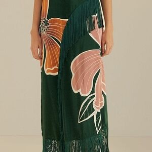FARM Rio Green and Pink Floral Maxi Skirt